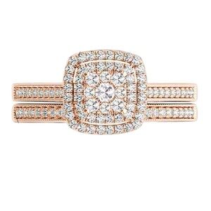 Rose Gold  925 Silver maisonite  Wedding Bands and Engagement Ring Set